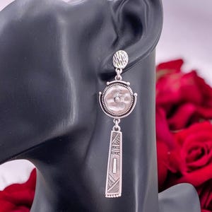 Ethnic long earrings, silver tribal earrings, statement earrings, chunky silver earrings, engraved earrings, drop earrings, dangle earrings