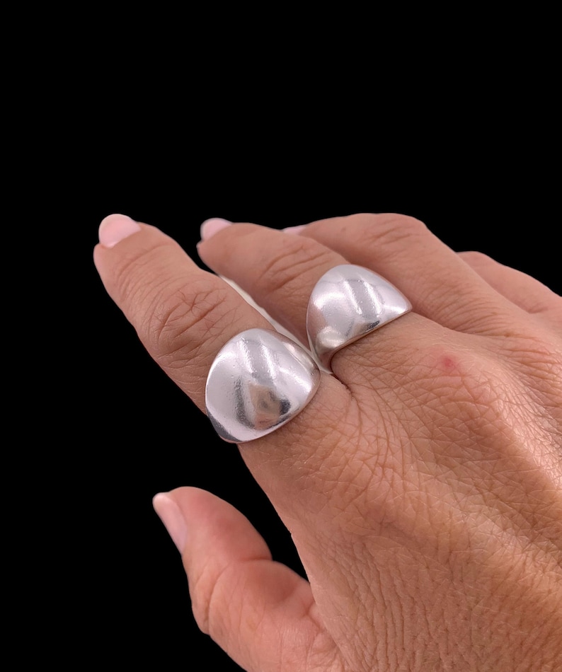 Chunky silver dome bold ring, rock style industrial jewelry image 7
