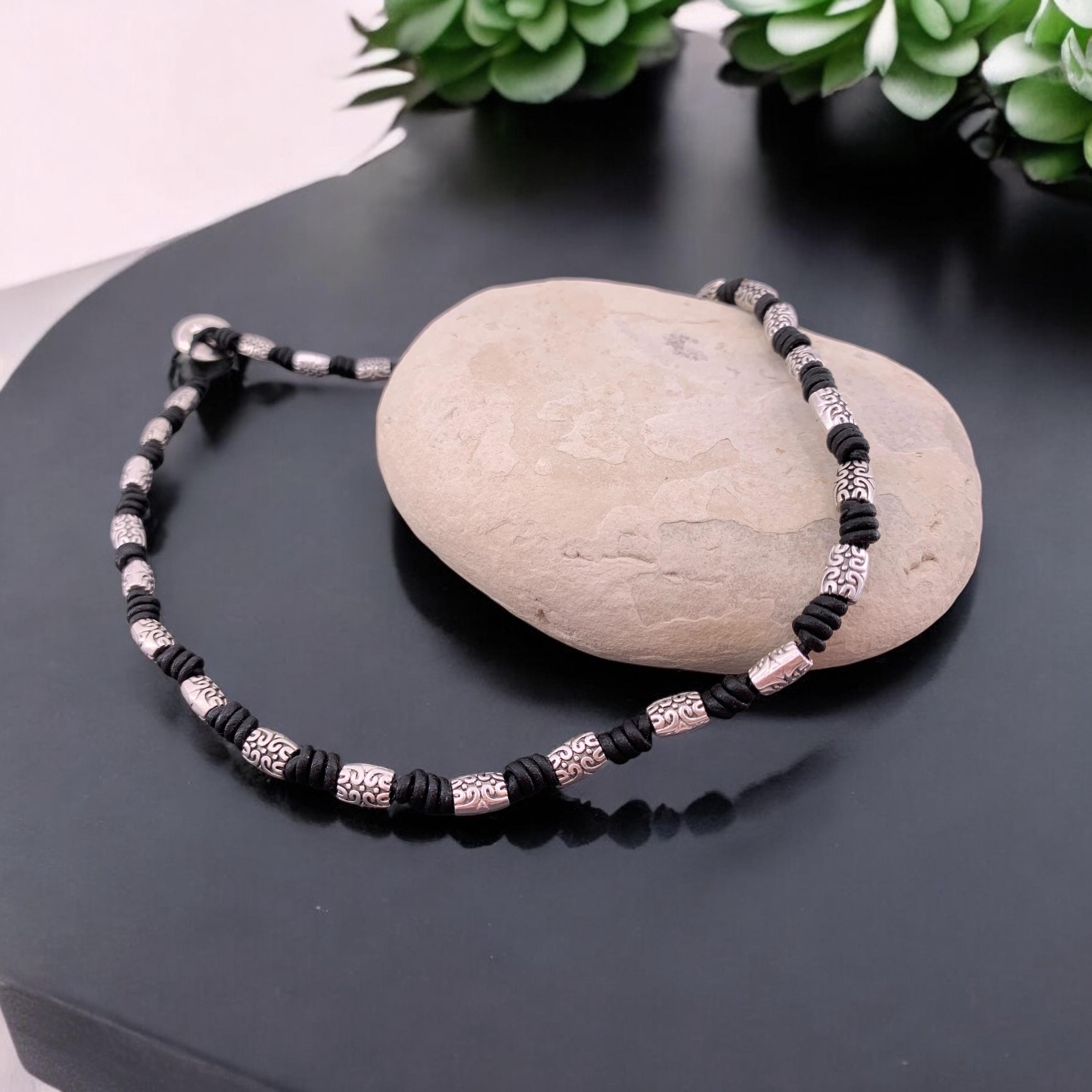 Leder Halskette für Männer, handgemachte Perlen Lederkette, geknotete Halskette für Männer, Geschenk für Männer, Boho Halskette, Stammes-Männer Halskette