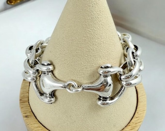 Pulsera de plata gruesa, pulsera de eslabones llamativos, pulsera de cadena gruesa, pulsera bohemia llamativa, pulsera, regalo de cumpleaños para mujer
