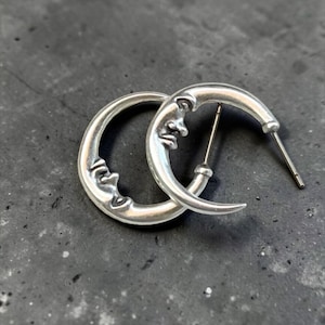 Silver of gold plated moon hoops earring, bohemian urban style jewelry