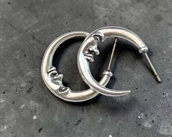 Silver of gold plated moon hoops earring, bohemian urban style jewelry