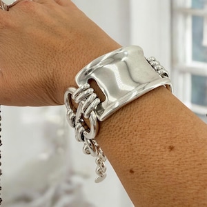 Chunky silver bracelet, cuff bracelet, silver bold bracelet, silver chain bracelet, thick link bracelet, , statement bracelet