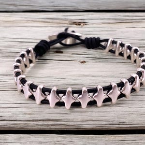 leather bracelet for men, silver beaded leather bracelet, silver beads bracelet, surf bracelet, bohemian men bracelet, gift for men, men’s