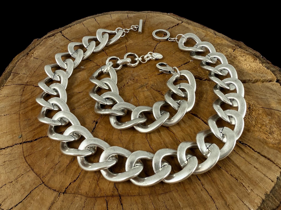 Chunky Silver Necklace With Toggle Clasp, - Etsy