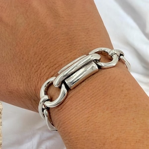 Chunky silver bracelet, bold link bracelet, thick chain bracelet, statement boho bracelet, uno de 50 style, bracelet, women birthday gift