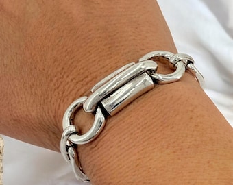 Pulsera de plata gruesa, pulsera de eslabones llamativos, pulsera de cadena gruesa, pulsera bohemia llamativa, pulsera, regalo de cumpleaños para mujer