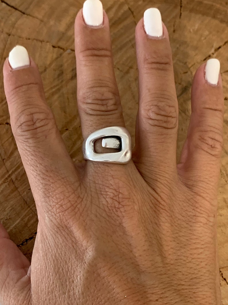 Anillo grueso, anillo boho de plata, anillo de plata boho grabado, anillo de plata de banda abierta, anillo de declaración, estilo Uno de 50 Bild 1