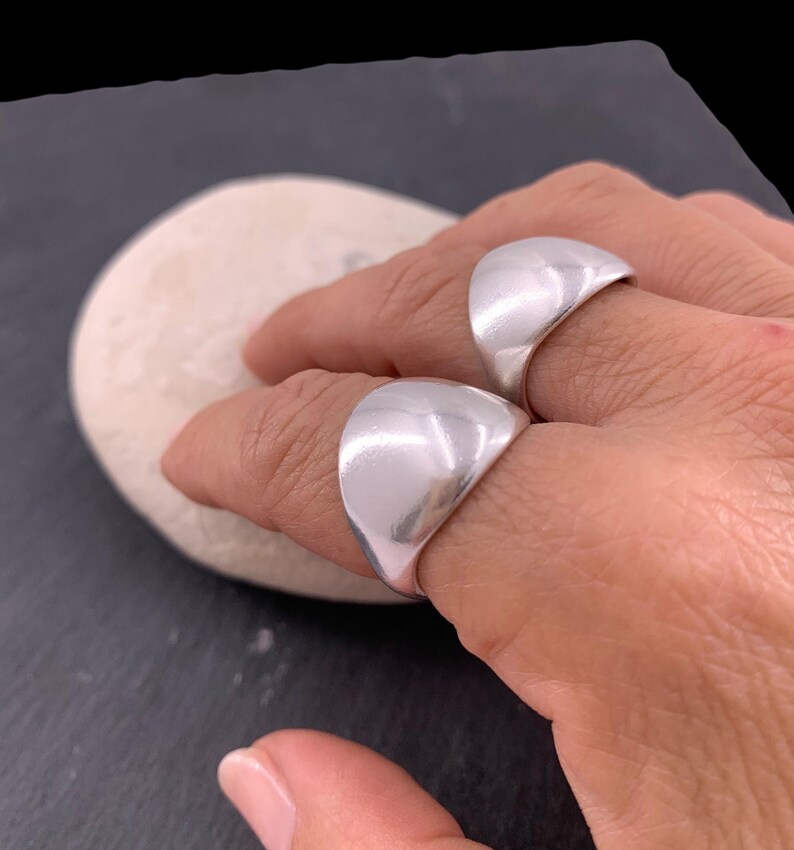 Chunky silver dome bold ring, rock style industrial jewelry image 9