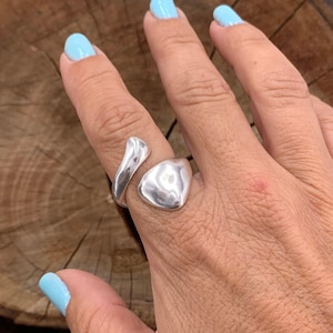 Chunky silver ring, hammered ring, water drop ring, statement silver ring, open band wide ring, oversize ring, , gift for her