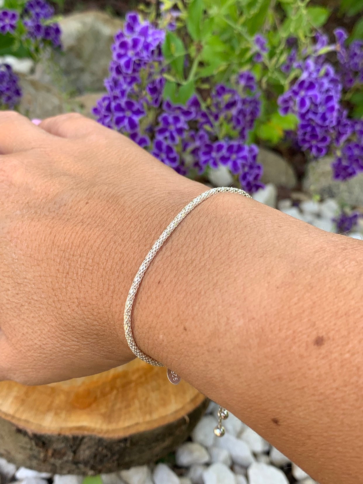 Dainty Sterling Silver Adjustable Bracelet Minimalist Silver 