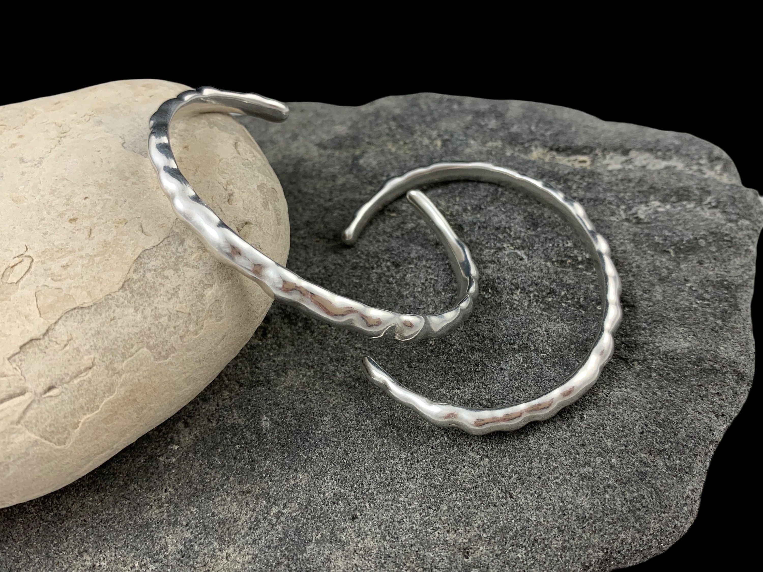 Wavy Antique Silver Open Cuff Bracelet• Sturdy Silver