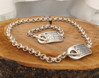 Collar con cadena gruesa de plata y tarjetero, gargantilla llamativa y personalizada, unisex.