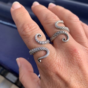 Statement octopus multi layer wrap antique sterling silver or 24k plated ring, kraken ring, wrap tentacle ring, unisex gift, men punk ring