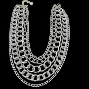 Chunky multi layer chain necklace, layering silver vintage necklace, multi strand chain necklace, statement necklace, extravagant necklace