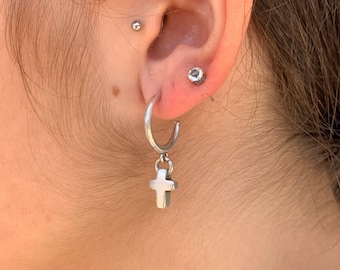 Edgy cross hoop earrings – silver-plated statement with urban attitude, bold, urban and unapologetic, cross charm hoops with a modern edge