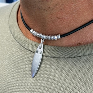 manly and masculine leather necklace for men, surf necklace, beach necklace, surfer necklace, surfboard necklace, gift for boyfriend