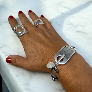 Chunky Silver Chain Bracelet with ID Toggle Clasp – Wide Voluminous Links – Made to Measure – Bold Statement Jewelry for Women