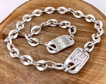 Chunky Silver Chain bold Bracelet  with ID Tag Toggle Clasp, Heavy industrial Handmade Jewelry