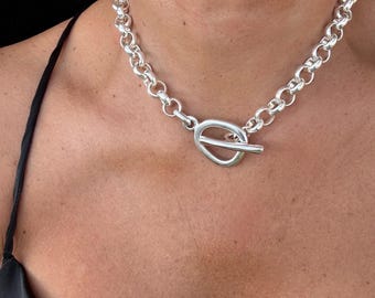 Chunky Silver Rolo Chain Choker Necklace – Bold Silver-plated