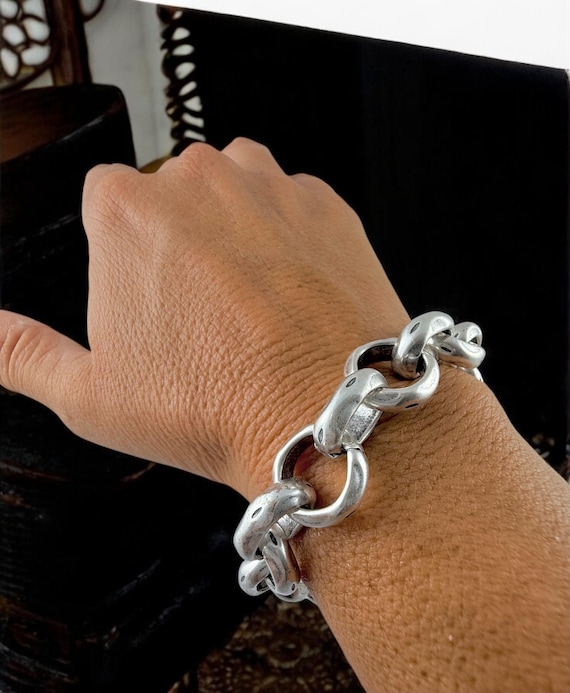 Chunky Silver Chain Bracelet With Toggle Clasp, Heavyweight