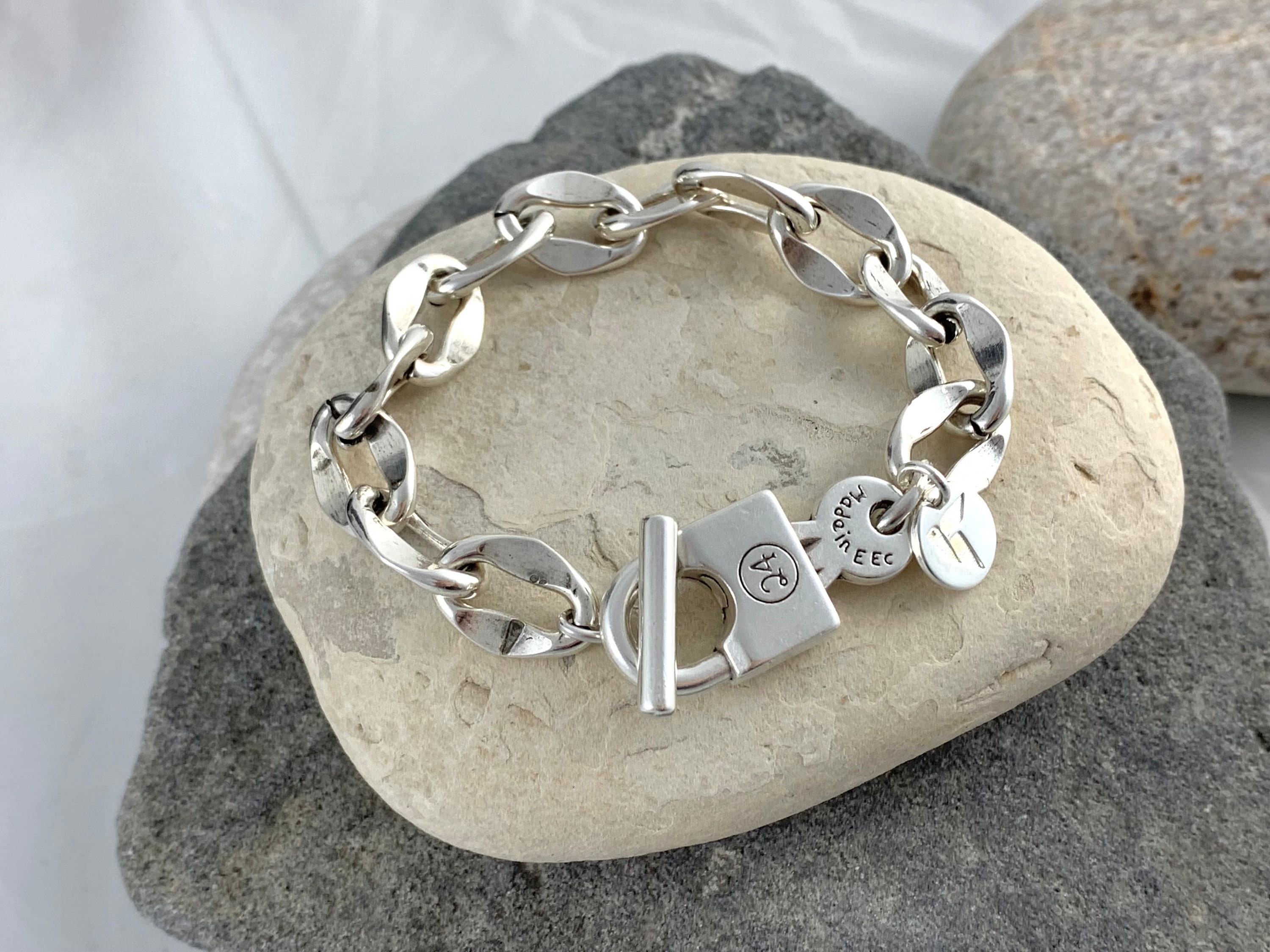 Bold Chunky Silver Plated Chain Bracelet With Oversized Padlock