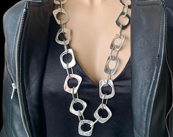 Chunky Long Silver Link Necklace – Bold Statement Jewelry – Toggle Clasp – Uno de 50 Inspired – Custom Length – Handmade Gift