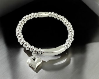 Love」の刻印入りチャンキー南京錠ブレスレット - 大胆なシルバー