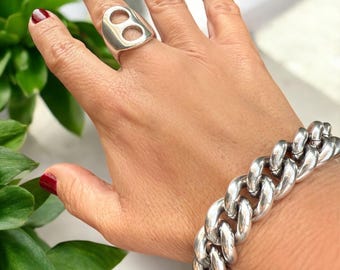 Bracciale massiccio in argento, bracciale a catena cubana a maglie grosse, bracciale vistoso in argento, bracciale pesante, bracciale a maglie spesse,