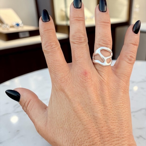 Chunky ring, Silver boho ring, engraved  boho silver ring, open band silver ring, Statement ring,  Style, organic ring