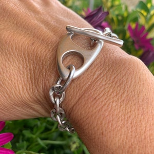 Dikke zilveren schakelarmband, statementarmband, dikke schakelarmband, gewaagde armband, omvangrijke armband, cadeau voor haar, uno de 50-stijl