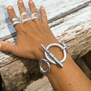 Dikke zilveren armband, schakelarmband, dikke schakelarmband, gedurfde armband, stevige schakelarmband, zwaargewicht armband, uno de 50-stijl