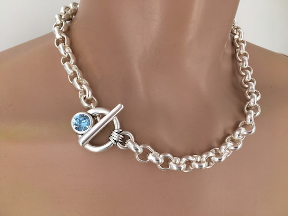 Silver chain necklace with toggle clasp sale