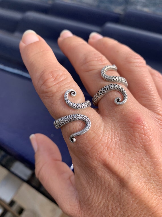 Anello Aperto In Argento 925 A Forma Di Orca/squalo/polpo, Regolabile, Con Panno E Confezione Regalo