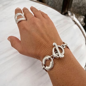 Dikke zilveren schakelarmband, statementarmband, dikke schakelarmband, gewaagde armband, omvangrijke armband, cadeau voor haar, uno de 50-stijl