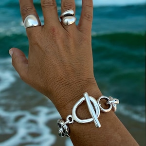 Chunky Silver Chain Bracelet – 15 mm Solid Links – Toggle Clasp – Heavyweight Statement Jewelry – Uno de 50 Inspired – Custom Fit Gift
