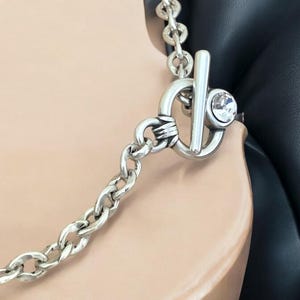 silver chunky chain toggle clasp necklace, chunky choker, Swarovski necklace, curb chain necklace, silver bold chain choker, Christmas gift