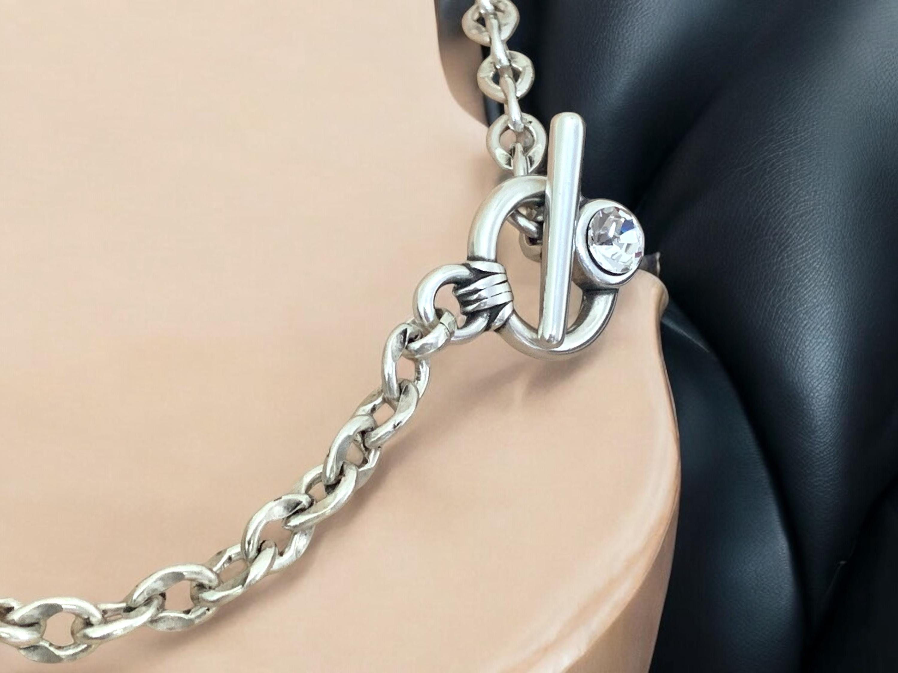 Silver Chunky Chain Toggle Clasp Necklace, Chunky Choker