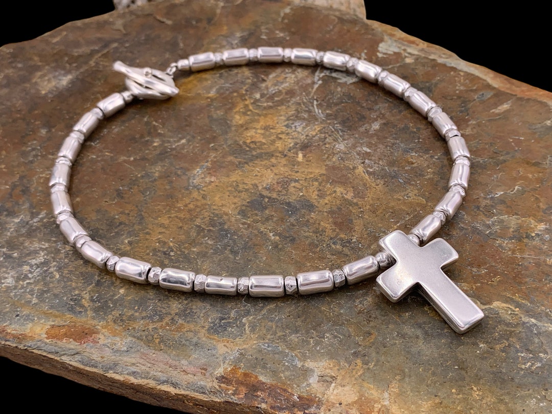 Silver Chunky Cross Pendant Necklace, Bold Silver Necklace, Heavy