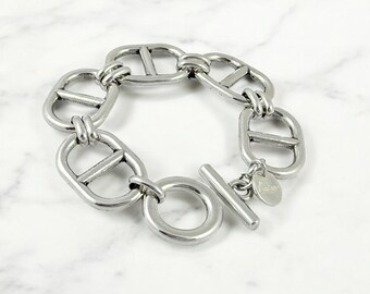 Artisian Chunky Silver Plated Mariner Links Chain Bracelet, Toggle