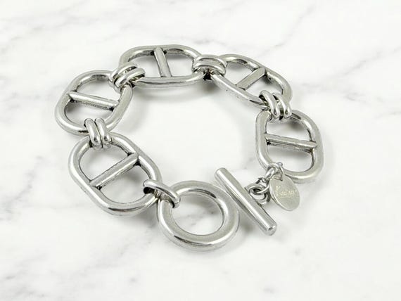 Artisian Chunky Silver Plated Mariner Links Chain Bracelet, Toggle