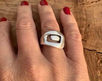 Chunky ring i silverpläterad rockstil, justerbara smycken i kulturell design