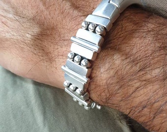 Industrial Silver plated unisex bracelet, masculine metal cuff, men urban style jewelry