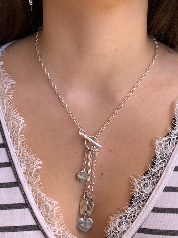 Collana Lunga Y Lariat Con Barretta, Gioiello Boho Minimalista Argento Per Donna E Ragazza