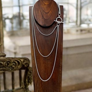 long antique silver chunky chain layering necklace, Layering silver necklace with toggle clasp, chunky chain necklace, multi strand necklace