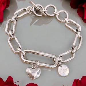 zilveren dikke schakelarmband, zilveren grote schakelarmband, omvangrijke armband, zware zilveren kettingarmband, gewaagde schakelarmband, uno de 50-stijl