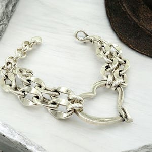 Doppelt so massives, herzförmiges Silberarmband mit dicker Kette, auffälliges Gliederarmband, schweres Kettenarmband, dickes Armband
