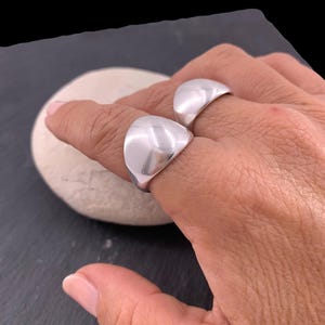 Chunky silver dome bold ring, rock style industrial jewelry image 3