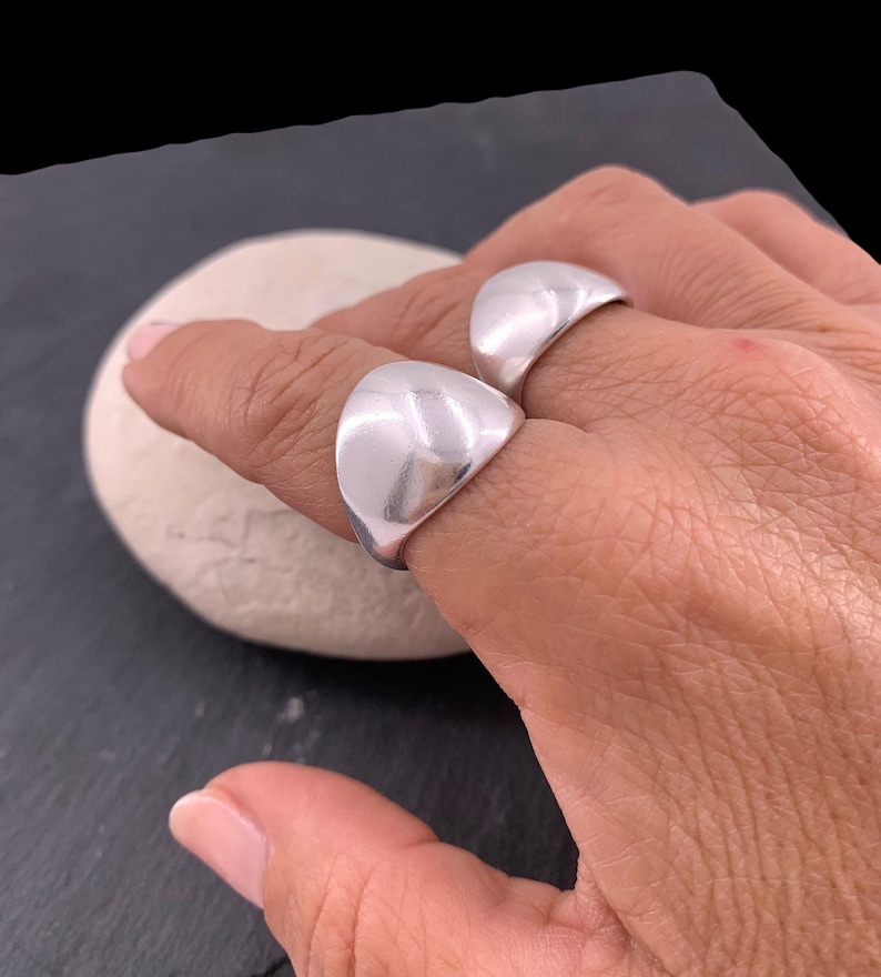 Chunky silver dome bold ring, rock style industrial jewelry image 3