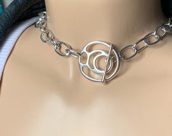 Halsband med grovt aluminiumkedjemönster, statement-halsband, lätt halsband, skrymmande halsband, djärvt silverhalsband, växelhalsband, present
